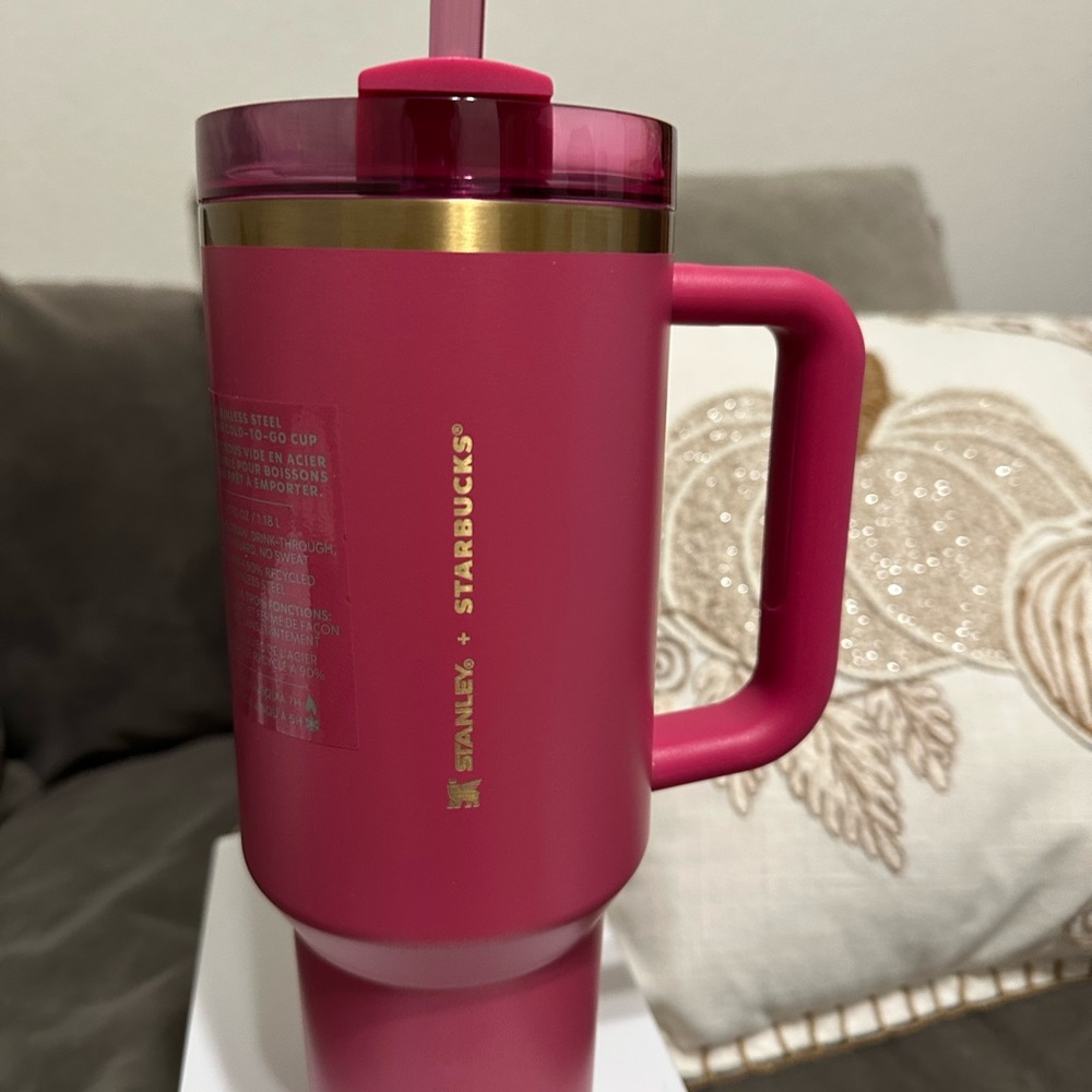 Stanley Pink Tumbler with Gold Accent